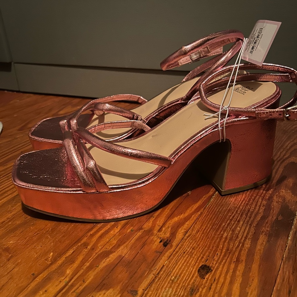 Wild Fable Metallic Pink Strappy Block Wedge Heels Size 14 & 14W